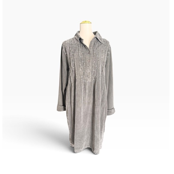 Silhouettes Dresses & Skirts - Vintage Silhouettes Gray Corduroy Knit Sleeve Midi Dress Size 16 90s y2k